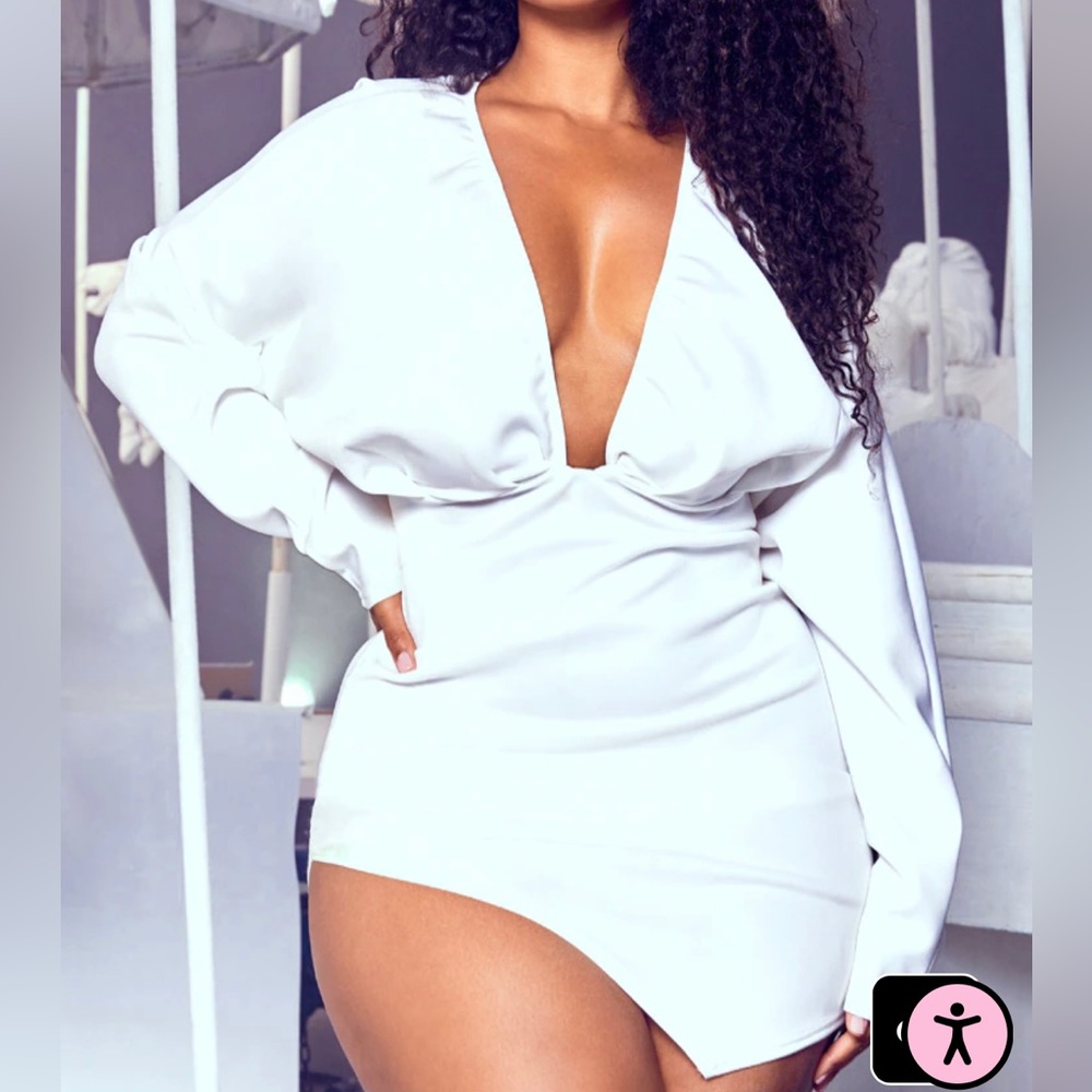 Pretty Little Thing White Pleated Balloon Sleeve Bodycon Dress